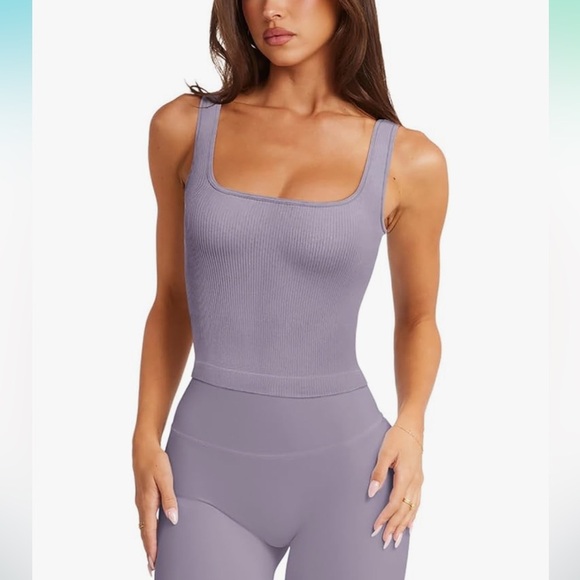 NWT  Sports Bra Ribbed Seamless Wirefree Padded Long Tank Tops Square Neck Large - Picture 2 of 8